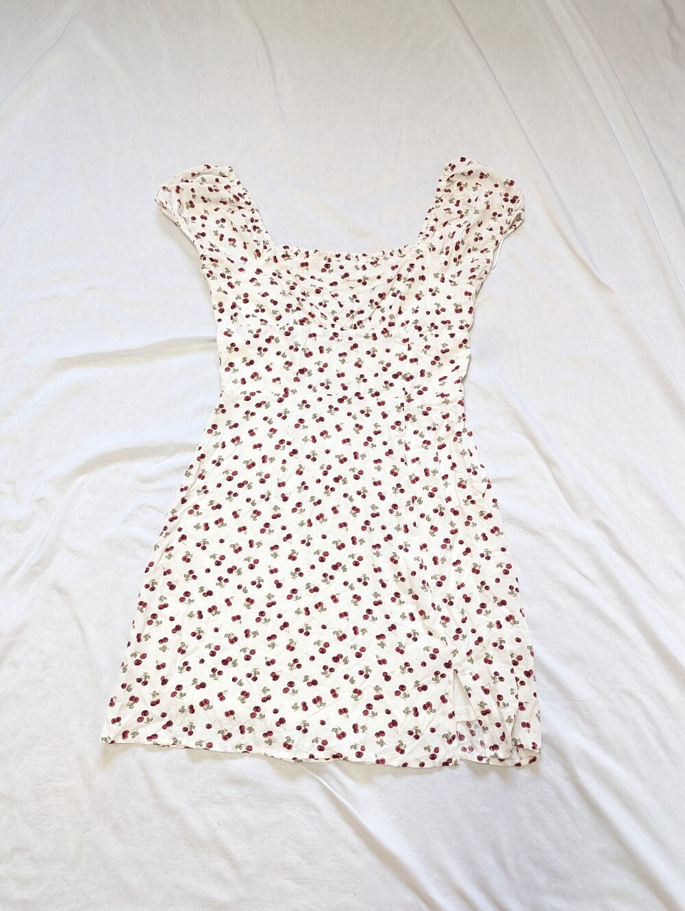 Aerospostale Cherry Printed Babydoll Mini Dress Summer Sundress Smocked Back SEE